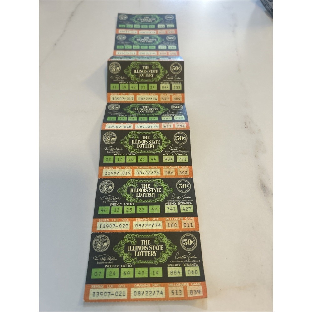 Illinois State Lotto Drawing August 22, 1974 Eight Tickets